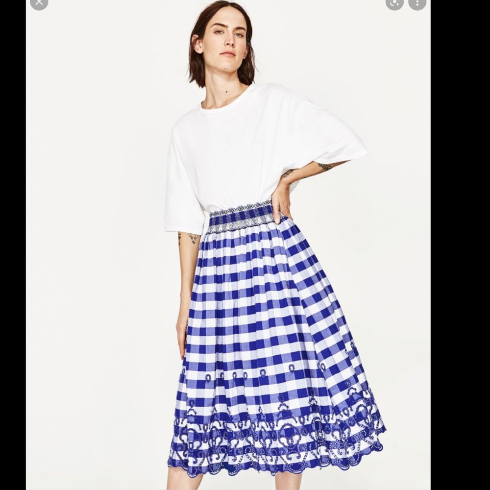 Zara Gingham Blue Skirt